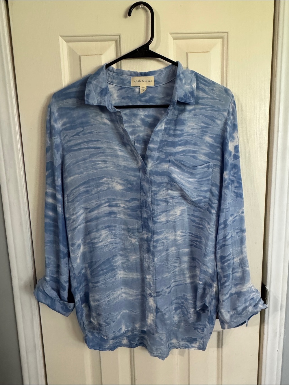 cloth & stone Light Blue Marble-Print Button-Front Shirt